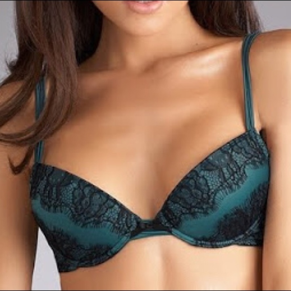 Teal satin and black lace lingerie set
